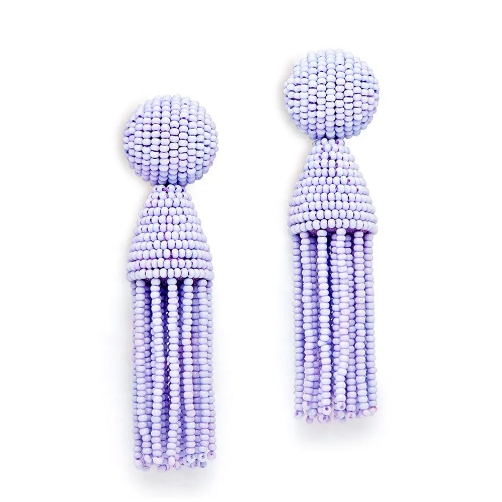 OSCAR DE LA RENTA SHORT TASSEL DROP EARRINGS IN LILAC WITH CLIP-ON BACK